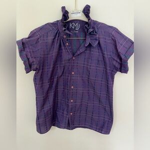 Purple Plaid Button Down Shirt for Women